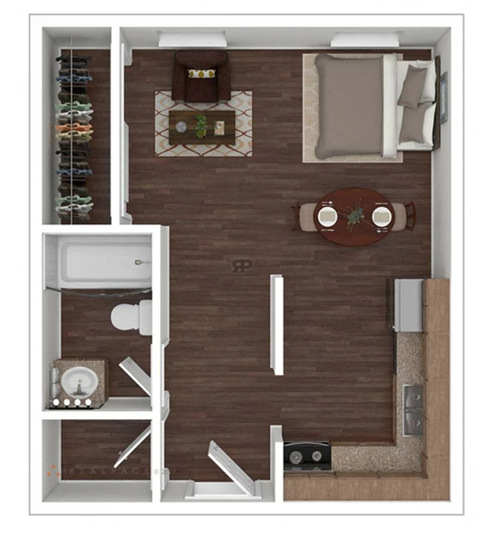 Floor plan for 1 bed, 1 bath, 415 sqft